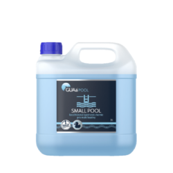 GUAa POOL SMALL POOL Bezchlórová bazénová chemie 3l - SMALL POOL je tekutý, koncentrovaný přípravek pro dezinfekci a hygienické zabezpečení vody v dětských a menších bazénech do objemu 20 m3 (s filtrací i bez filtrace). Má výrazný a dlouhodobý účinek proti mikroorganismům a řasám.