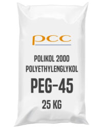 POLIkol 2000 - PEG-45 šupiny 25 kg - POLIkol 2000 (další název - Polyethylenglykol, též známý jako polyethylenoxid nebo polyoxyethylen, Polyethylene glycol 2000, PEG-45) ve formě šupin (vloček) patří do skupiny polyoxyethylenglykolů (PEG), jejichž průměrná molekulová hmotnost je 2000. Tento produkt tvoří voskové vločky, které mají barvu od bílé po světle žlutou. Bod tuhnutí výrobku je zhruba 50 °C. Produkt je volně rozpustný v ethyletheru, chloroformu, nízkoalkoholických alkoholech a ve vodě. 

Velká výhoda u PEGu ve formě vloček je snadné dávkování, skladování a absenci nákladů spojených s ohřevem skladované nádrže.

Produkt je pouze na dotaz a celková cena, včetně dopravy, se kalkuluje individiuálně.  

Prodej ve 25kg pytlích.

